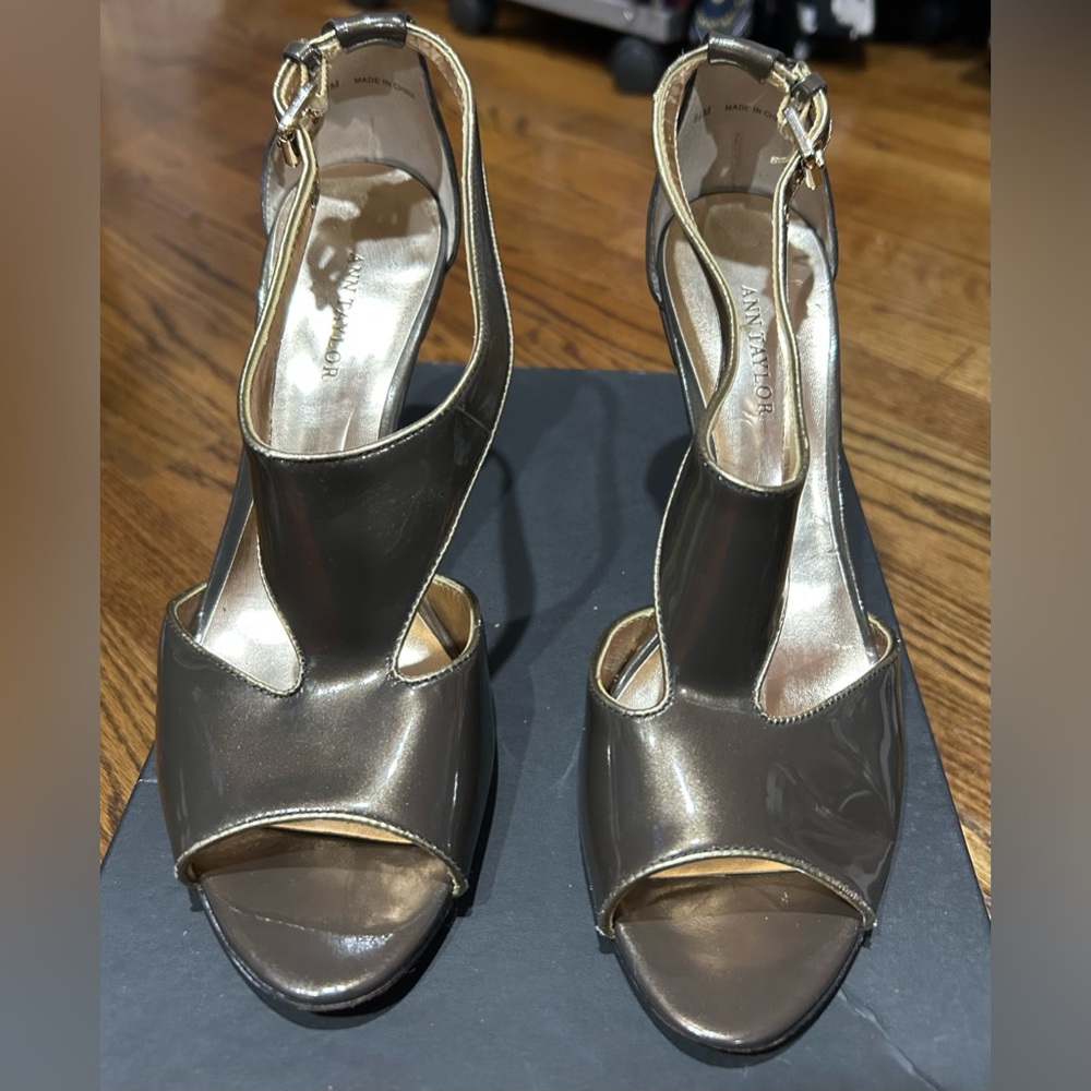 Ann Taylor Metallic Open-Toe Heels